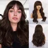 Women'S Synthetic Hair With Large Waves Straight Bangs Long Curly Hair Water Wave Heat Resistant Fiber Wig Cover240115