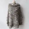 Women Rabbit Fur Raccoon Fur Poncho Sticked Pullover Cape Real Fur Knitting Wraps Shawl Big Shawl 240113