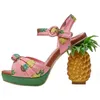 Sandaler Phoentin Ananas High Heels Buckle Strap Sandaler Pink Printed Peep-Toe Pumpar Summer Platform Shoes Women Novelty