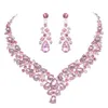 Crystal Pink Bridal Jewelry Sets Teardrop Shape Wedding Necklace Earrings African Fashion Party Jewelry Sets Accessories 8 color 240115