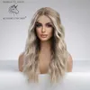 Syntetyczne peruki blondynki Ombre Ombre Brown Blond Lace Front Syntetyczne peruki długie kręcone włosy dla kobiet odpornych na ciepło imprezę Daliy Użyj Q240115