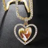 Pendentif Po en forme de cœur d'amour rotatif pour hommes et femmes, sur mesure, Double face, photos, collier, cadeaux, en Zircon, 229J