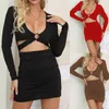 Casual Dresses Long Sleeve Sweater For Women Women's Dress Sexy Slim Out Skirt Hip Cut Metal Summer