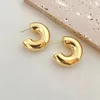 Dangle Earrings 2024 Geometric Simple Minimalist Round Gold Color Silver Thick Metal Hoop For Women Fashion Jewelry Wholesal