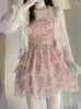 Casual Dresses Summer Lace Floral Fairy Dress Women Korean Fashion Strap Sexy Party Mini Female Designer Ruffle Flounce Sweet 2024