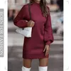 Vintage Winter Strickkleid Damen Chic Rollkragen Laterne Langarm Mini Pullover Kleider für Frauen Ankunft Kleidung 240115