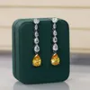 Choucong Brand Dangle Dangle Earrings Luxury Jewelry 925 Sterling Silver Water drop Yellow 5A Cubic zircon CZ Diamond Gemstones Party Women Long Drop Earringギフト