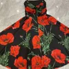 Casual Jurken Mode Runway Zomer Dames Spaghetti Hoge Taille Bloemenprint Balck Party Zijde