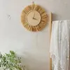 Relógios de parede mão tecido palha relógio nórdico minimalista mudo de madeira para bebê crianças quarto decorações estatuetas po adereços