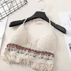 Swim Wear Sexy Boho Beach Holiday Camisole Halter Kvinnor Virkning Swimsuit BH BAS Rygglös Vest Hollow Tassel Tank Top Women's Crop Topsl240115