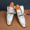 New Men's Charm Pointed Gold Silver Dazzling Rivet Monk Strap Leather Shoes Male Dress Wedding Prom Homecoming Loafers Footwear
