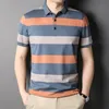Мужские рубашки поло, корейская мужская летняя одежда для гольфа в полоску с принтом и пуговицами, мужская уличная одежда в деловом стиле, футболка с коротким рукавом 240115