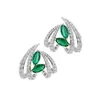 Boucles d'oreilles pendantes en CZ vert pour femmes, accessoires de luxe à la mode pour fête de mariage, vente en gros, bijoux en vrac