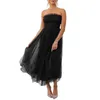 Casual Dresses Women Strapless Tulle Dress Off Shoulder Lace Mesh A Line Swing Midi Cocktail Party Tutu Prom Gown