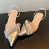 Sandalen Prachtige luxe glanzende strass hoge hak met echt leer op maat gemaakte puntige dunne dames voor feestjes