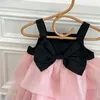 Mädchenkleider Süßes Mädchen Schwarz Rosa ärmelloses Kleid mit Schleifen für Kinder Boutique Sommerkleidung Outfit Tragen 1–6 Jahre