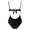 Kvinnors badkläder Mesh Patchwork Swimsuit One Piece Solid Women Monikini Push-Up Bra Hollow Out Bathing Suit Female Summer Beach Bodysuit