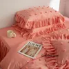 Ensembles de literie Ins Princess Pink Set Ruffle Dentelle Bord Housse de couette Lavé Coton Linge de lit Filles Couette Jupe Décor Maison