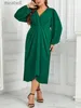 Basic Casual Dresses Robes de soire lgantes manches longues et col en V pour femmes robes dcontractes monochromes vtements grande taille nouvelle mode 2023 YQ240115