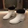 Bottes hiver chaud imperméable femmes fourrure talon haut mode solide dames pluie plate-forme chaussures PVC filles cheville neige noir