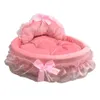 Hanpanda Fantasy Bow Lace Hundebett für kleine Hunde 3D abnehmbares ovales rosa Prinzessinnen-Haustierbettkorb für Hund Haustier Hochzeitsmöbel 240115