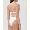 Women's Swimwear 2024 Women 3D Flolar One Piece Swimsuit Pink Flower Hollow-out Solid Color White Sexy Strapless Elegant Beachwear