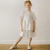 Girl Dresses White Linen Summer Girls Dress Toddler Flower Sweet And Cute Short-Sleeve Layered Cotton Princess TZ048