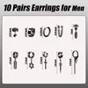 Dangle Earrings 10 Pairs Stainless Steel Cool Punk Goth Edgy Cross Star Spike Hoop Stud Piercing Jewelry For Men Women