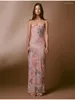 Casual Dresses Chic Butterfly Print Sling Backless Maxi Dress Sexig Spaghetti Straps Halter V Neck Slim Long Robe Summer Female Party