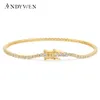 ANDYWEN 925 Sterling Silber Gold 2mm Runde Cut Tennis Armband Zirkon CZ Armreif Klatscht Frauen Kette Kristall Hochzeit Edlen schmuck240115