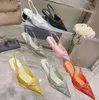 Klänningskor Elegant Summer Triangle Brushed Leather Sandals Shoes for Women Slingback Pumpar Luxury Footwear Women High Heels Party Wedding46785