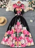 Stronka na wybiegu letnia sukienka kwiatowa damska krawat z rękawem szyi pojedynczy piersi kwiatowy pasek druku
