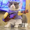 Cão vestuário animal de estimação traje de halloween roupas de gato com guitarra engraçada terno cosplay roupas para legal r7p6