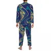 Herren-Nachtwäsche, Tie-Dye-Marmor-Pyjama, Herren-Flüssigkeitsdruck, schöner Schlaf, Frühling, 2 Stück, lässig, Oversize-Design, Pyjama-Sets