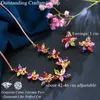 Colar brincos conjunto pera moda estilo coreano multi colorido flor rosa cor de ouro cz zircônia brinco colares jóias para mulher