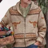 New Men's Clothing Cow Head Jacquard Zipper Knitted Sweater Jacket Autumn And Winter Thick Needle Sweater For Men