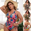 Costumi da bagno 2023 Nuovi costumi da bagno a vita alta Plus Size Stampa floreale Ritaglio Coulisse Monokini Costume intero da donnaL240115