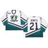 Maillot de film Mighty Ducks 14 Antti Aalto 21 Ted Donato 22 Luis Mendoza 31 Steve Shields 56 Russ Tyler 86 Shjon Podein Maillots de hockey