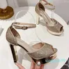 Sapatos de vestido plataforma mulheres sandálias peep toe tornozelo cinta fivela stiletto elegante festa de casamento bomba salto alto verão strass