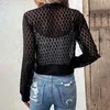 Women's Jackets 2024 Autumn Fashion Sexy Transparent Lace Solid Color Long-Sleeved Zipper Jacket Casual Retro Baseball Collar Bomber