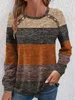 Dames T-shirts Lente en Herfst Mode Top Botsing Patchwork Knoppen Lange mouwen Ronde hals Casual Los T-shirt Tops Dames