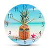 Horloges murales Kawai Ananas avec horloge de lunettes de soleil pour cuisine salle à manger fruits tropicaux décor côtier d'été montre de bord de mer