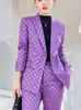 Kvinnors tvåbitar byxor Zjyt Business Formal Office Lady Plaid Blazer Suit Women 2024 Autumn Plus Size Jacket Pant Set 2 outfit byxor
