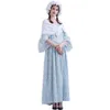Costumes de la Renaissance médiévale Pèlerin Colonial Pèlerin Adulte Halloween Carnaval Fête Femme Robe Florale avec Bonnet Tenue Jaune205K