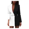 Femmes Blazer hiver mince à manches longues élégant femme costume Double noir blanc boutonnage manteau veste bureau robe manteau 240115