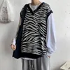 Gilets pour hommes Vêtements pour hommes Gilet sans manches Pulls tricotés pour hommes Zebra Print Gilet Col V Noir Coréen 2024 Automne Knitwears A S X