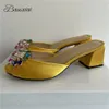 Luxury Satin Square Heel Slingbacks Mules For Girls Lady Sexy Peep Toe Colorful Rhinestone Flower Buckle Sandals Women 240113