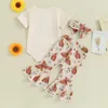 Clothing Sets Infant Baby Girl Summer Outfit Butterfly Vintage Soul Short Sleeve Romper Flare Pants Headband Cute Born Clothes