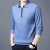 Herren-T-Shirts, Revers, Reißverschluss, Ausschnitt, Herren-Shirt, Slim-Fit, langärmelig, stilvoll, für den Frühling