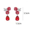 Boucles d'oreilles pendantes pour femmes, Noble, vert, Style européen et américain, couleur or blanc, accessoires de bijoux, zircone rouge